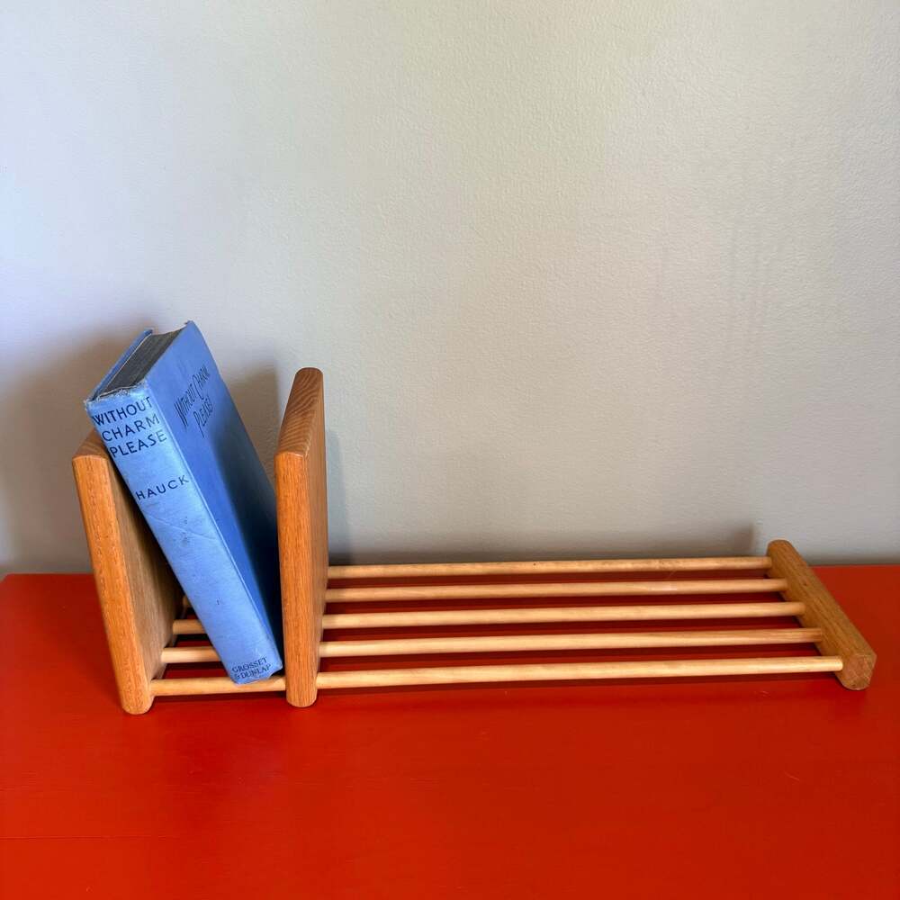 Sliding Wood Book Shelf Stand Rack Vintage Solid Oak Stand Expandable